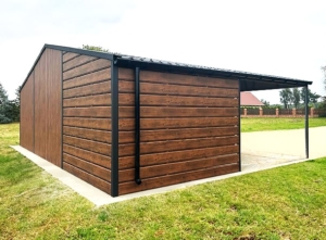 9x7m DELUX mobile garage, with gable roof, sectional door, door, skirting, gutter, vertical cladding, galvanized frame