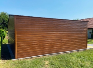 6x5,5m quality mobile garage with gable roof, 2 tilting gates, with horizontal planking, galvanized frame