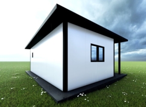 40 m² (8x5m) year-round habitable DELUX mobile home with bedroom, sloping roof, 1 insulated aluminium door, 2 double-hung and 1 double-hung PVC windows, PIR panel sandwich structure, trapezoidal sheet roofing, flooring, habitable finish