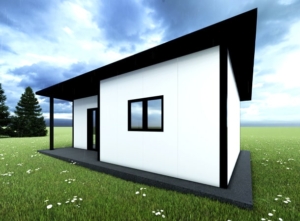 40 m² (8x5m) year-round habitable DELUX mobile home with bedroom, sloping roof, 1 insulated aluminium door, 2 double-hung and 1 double-hung PVC windows, PIR panel sandwich structure, trapezoidal sheet roofing, flooring, habitable finish