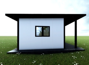 40 m² (8x5m) year-round habitable DELUX mobile home with bedroom, sloping roof, 1 insulated aluminium door, 2 double-hung and 1 double-hung PVC windows, PIR panel sandwich structure, trapezoidal sheet roofing, flooring, habitable finish