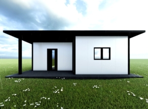40 m² (8x5m) year-round habitable DELUX mobile home with bedroom, sloping roof, 1 insulated aluminium door, 2 double-hung and 1 double-hung PVC windows, PIR panel sandwich structure, trapezoidal sheet roofing, flooring, habitable finish