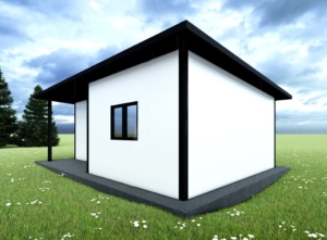 40 m² (8x5m) year-round habitable DELUX mobile home with bedroom, sloping roof, 1 insulated aluminium door, 2 double-hung and 1 double-hung PVC windows, PIR panel sandwich structure, trapezoidal sheet roofing, flooring, habitable finish