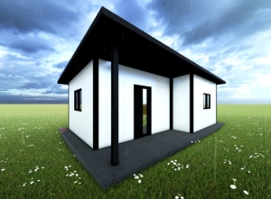 40 m² (8x5m) year-round habitable DELUX mobile home with bedroom, sloping roof, 1 insulated aluminium door, 2 double-hung and 1 double-hung PVC windows, PIR panel sandwich structure, trapezoidal sheet roofing, flooring, habitable finish